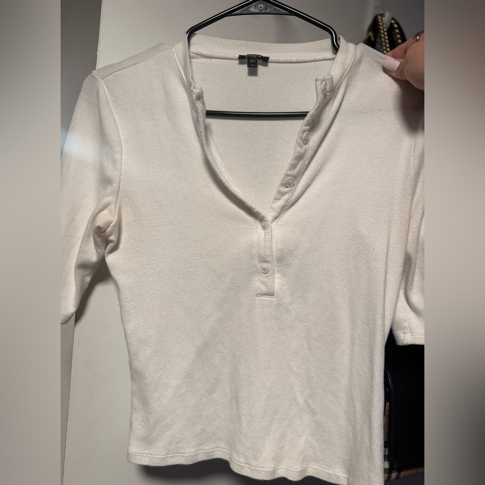 Express Women's White Button Down Half Sleeve Shirt